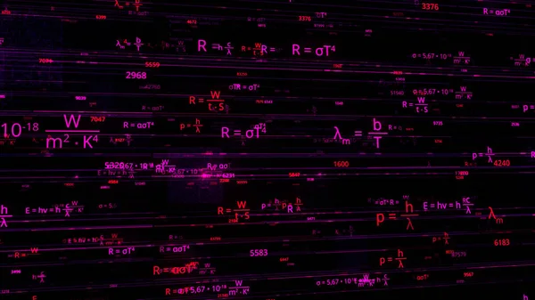 Visualización de la inteligencia artificial Mecanografía de IA fórmulas matemáticas y físicas en el espacio digital abstracto. Animación. Lazo sin fisuras movimiento aleatorio de símbolos científicos. — Foto de Stock
