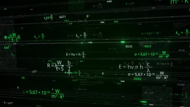Wiskundige formules op zwarte achtergrond. Animatie. Wiskundige formules vliegen in de computerruimte. Wiskundige achtergrond — Stockvideo