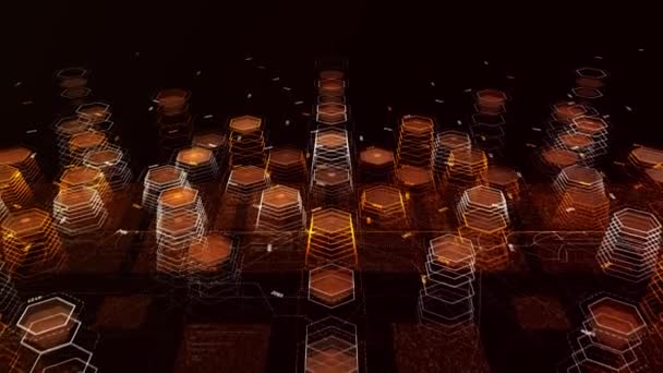 Holographic hexagons. Animation. Futuristic hologram with moving hexagons. Set of hexagons form structure and shapes — Stock Video