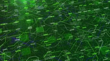 Kusursuz döngü hareketi grafikleri, soyut fütüristik elektronik devre kartı. Animasyon. Rastgele akan elektrik sinyalleri, sinirsel ağ ve büyük veri.