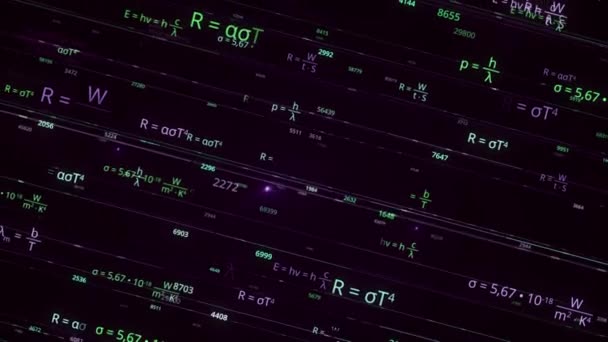 Concepto de tecnología científica con muchas fórmulas coloridas flotando aisladas sobre fondo negro. Animación. Concepto de ciencias técnicas, bucle sin fisuras. — Vídeos de Stock