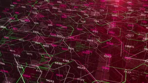 Carte de circuit colorée abstraite avec flux de données montré par des lignes étroites mobiles. Animation. Concept d'intelligence artificielle et d'informatique, boucle transparente. — Video