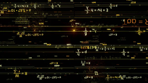 Fondo de ciencia física con fórmulas doradas reflejadas en fondo negro, lazo sin costuras. Animación. Concepto de ciencia y educación a través de Internet. — Foto de Stock