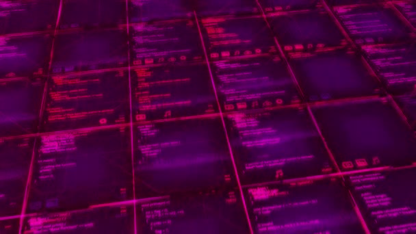 Fondo abstracto con cuadrados digitales de datos. Animación. Movimiento de bucle inconsútil de filas en 3D rosadas de líneas de código cambiante escritas por sí mismas. — Vídeo de stock