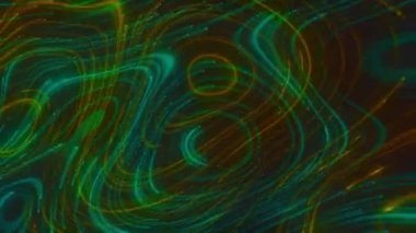Parlak kıvrımlı çizgiler arka planda nabız atıyor. Hareket. Enerji ya da elektrik telleri uzayda hızlı hareket eder ve titreşir. Tek bir enerji akışında dönen neon renkli çizgilerin güzel desenleri