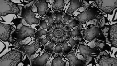 Hipnotize edici siyah beyaz desen. Hareket. Merkezi desenli dinamik psikedelik animasyon. Siyah ve beyaz desenler büyüleyici