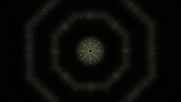 Färgglada gröna defocused hexagoner som flyter långsamt på svart bakgrund, sömlös loop. Animering. Liten sfär exploderar i mitten av en skärm och förvandlas till hexagon former. — Stockfoto