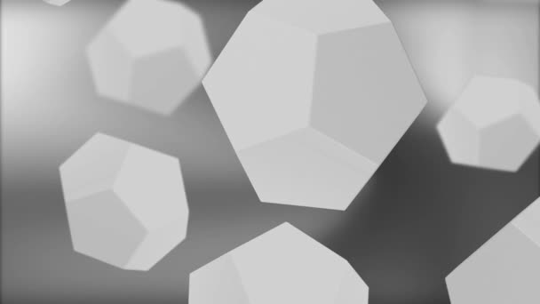 Las piedras abstractas vuelan sobre un fondo aislado. Moción. Modelos 3D de piedras levitan en el espacio informático. Plantilla con modelos 3D de piedras voladoras — Vídeo de stock