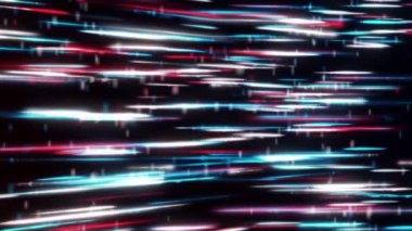 Siyah arkaplanda renkli ve parlak çizgiler olan bir arka plan. Animasyon. Uzay, havada donmuş parlak yansımalardan oluşan bir kütle etrafında döner. Siyah arkaplanda renkli ve parlak çizgiler