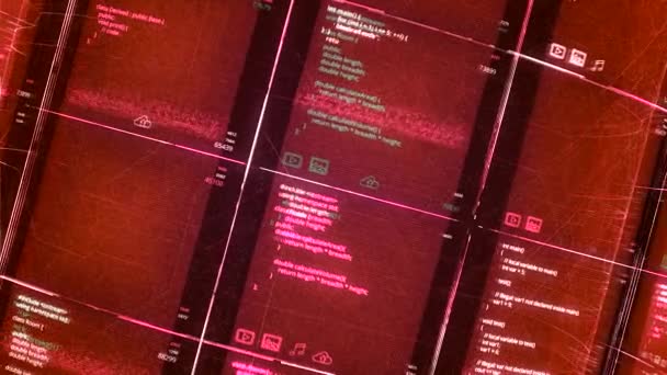 Base de software 3d con códigos. Animación. Proyección de software con base de datos en celdas 3d. Animación futurista con códigos de programa y códigos — Vídeos de Stock