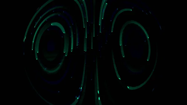 Vackert flöde av radiella ljudvågor på svart bakgrund. Rörelse. Pulserande ringar blir bredare och rör sig långsamt från varandra. — Stockfoto