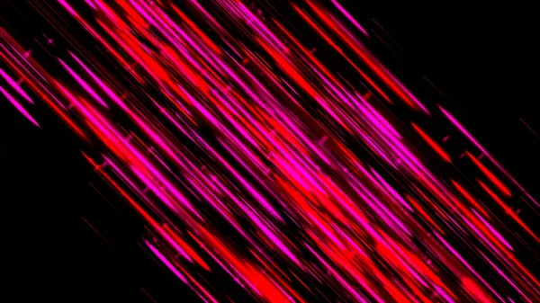 Vackert flöde av lysande korta diagonala linjer på svart bakgrund, sömlös loop. Animering. Kosmisk ström med glödande rosa och röda raka segment. — Stockfoto