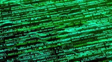 Matrix Efekti ile çalışan soyut dijital arkaplan. Animasyon. Çalışan dürtüleri ve kusursuz döngüsü olan sürekli ilerleyen yazılım kodu.