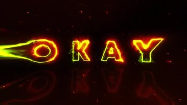 Soyut harfler yanan enerji ateşinde belirir ve bir kelime oluştururlar. Hareket. Siyah arkaplanda parlayan yazılar tamam.