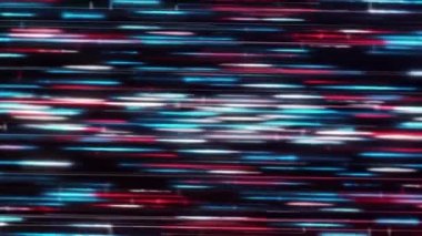 Nehirde parlayan çizgiler uzanıyor. Animasyon. Gergin enerji iplikleriyle hipnotik animasyon. Siber uzayda çok renkli çizgilerin güzel yolu