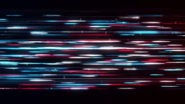 Hermosa corriente multicolor moviéndose sobre fondo negro. Animación. Una corriente de líneas se mueve lentamente a través del espacio. Lento flujo cósmico de líneas brillantes de colores — Vídeo de stock