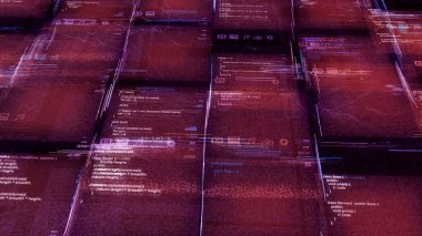 Bilgi teknolojisinin soyut pembe fütüristik arka planı dijital veri işlemesi durmaksızın. Animasyon. Yapay zeka ve bilgisayar bilimi kavramı.