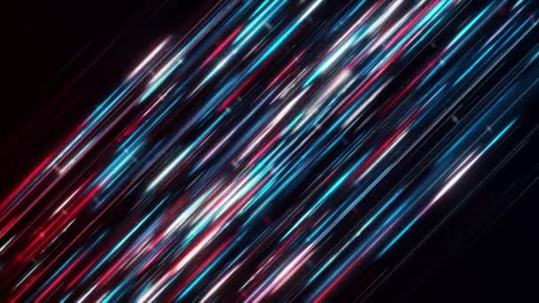 Abstract visualization of digital information flow on black background, seamless loop. Animation. Blue, white, and red electricity rays, concept of technological progress. — Stock Video