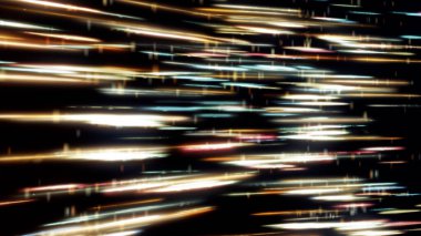 Siyah arka planda soyut saf enerji akışı, kusursuz döngü. Animasyon. Güzel, parıldayan altın kısa bölümler aynı yöne doğru akıyor..