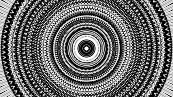 Abstract circular monochrome mandala pattern, seamless loop. Animation. Black and white blinking narrow rings widen one by one with a stop motion effect. — Stock Photo, Image