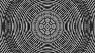 Durdurma etkisi olan soyut siyah ve beyaz halkalar. Animasyon. Tek renkli hipnotik göz kırpan dairesel siluetler, kusursuz döngü..