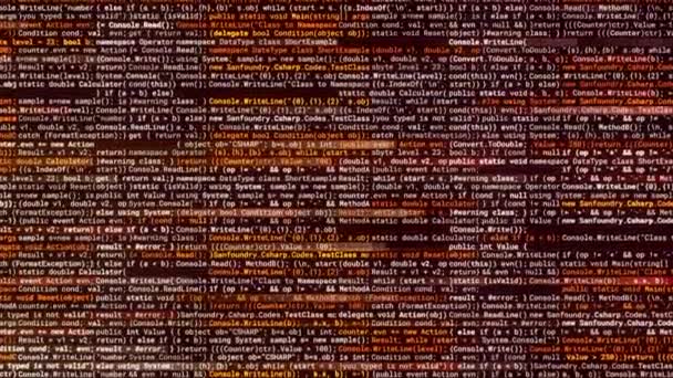 Комп'ютерний цифровий екран з абстрактним програмним кодом, безшовна петля. Анімація. Горизонтально записані і переміщені вузькі рядки коду у віртуальному просторі . — стокове відео