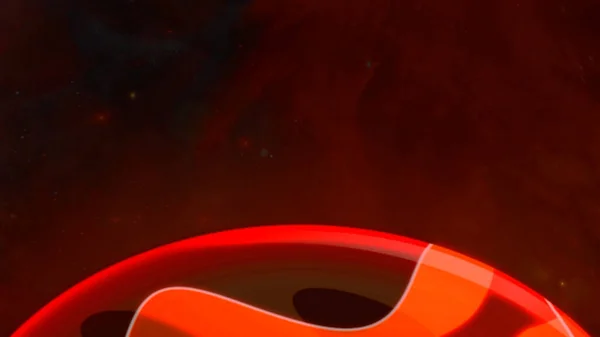 Dettaglio astratto di una ruota girevole rossa e dorata con una nube di polvere spaziale su sfondo nero. Mozione. Una parte di anello filante, concetto di ruota del destino. — Foto Stock