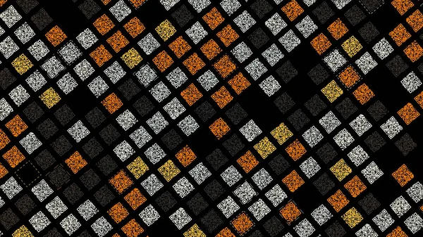 Sfondo tecnologico con file parallele di codici QR di forma quadrata arancione, gialla, bianca e nera. Animazione. Molti codici QR della stessa dimensione su sfondo nero, loop senza soluzione di continuità. — Foto Stock