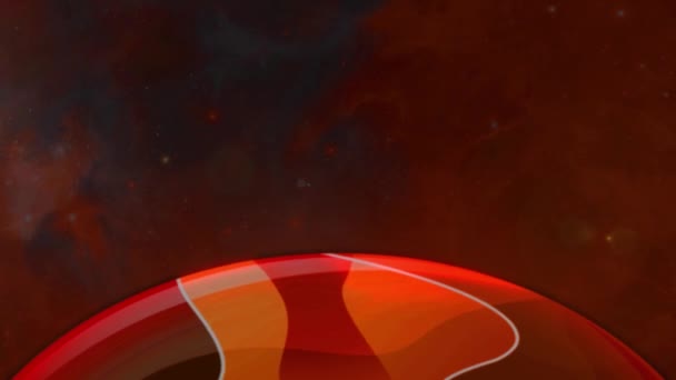 Detalhe abstrato de uma roda de fiação vermelha e dourada com uma nuvem de poeira espacial sobre fundo preto. Moção. Uma parte do anel de fiação, conceito de roda do destino. — Vídeo de Stock