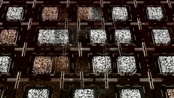 Abstrakter bunter Hintergrund mit der endlosen Menge an QR-Code-Symbolen, nahtlose Schleife. Animation. Konzept des globalen Internets und moderner Technologien. — Stockvideo