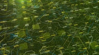 Kusursuz döngü hareketi grafikleri, soyut fütüristik elektronik devre kartı. Animasyon. Rastgele akan elektrik sinyalleri, sinirsel ağ ve büyük veri.