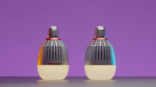Flerfärgade glödlampor på isolerad bakgrund. Börja. Nya glödlampor med olika färglägen och flimmerfrekvens. Färgglada glödlampor för att skapa feststämning — Stockvideo