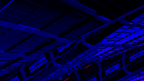 Macchina astratta futuristica di colore blu scuro al rallentatore. Mozione. Meccanismo di trasformazione extraterrestre nello spazio. — Video Stock