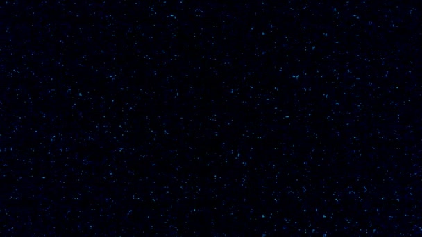 Incrível brilhante partículas azuis escuras brilhando sobre fundo preto, loop sem costura. Animação. Imitação abstrata do céu noturno e estrelas brilhantes. — Vídeo de Stock