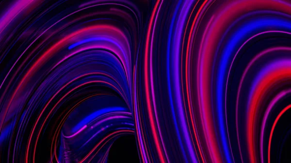 Curved colorful neon lines in moving 3D substance, seamless loop. Animation. Neon twisted beams of light flowing fast, seamless loop.