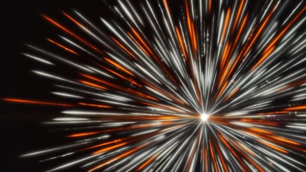 Beautiful abstract hyperspace jump on outer space black background, seamless loop. Animation. Glowing lines around white shining sphere. — Stock Video