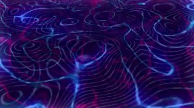 Soyut dalgalanan sıvı koyu madde, renkli neon ışıklar, pürüzsüz döngü. Hareket. Sıvı maddedeki ışık demetlerinin disko dansı.