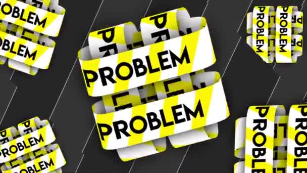 Abstract white curved lines with the yellow words problem on them. Motion. Cubic shaped figures moving on grey background. — Stock Video