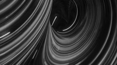 Çizgilerin bükülmüş tüneli. Animasyon. Virajlı ve hızlı dalış akışlı 3D tünel. Tünel kullanıcıyı teknoloji dünyasına sokuyor