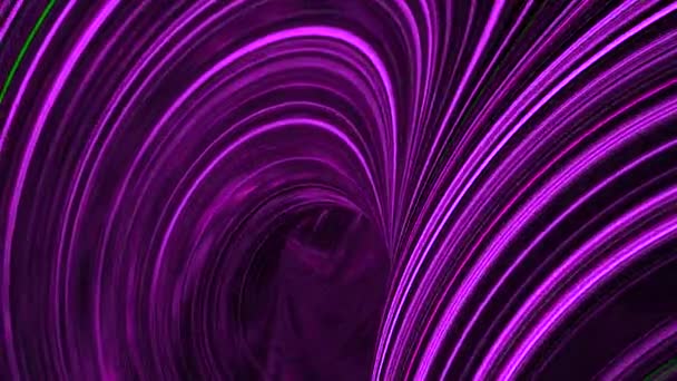 Wirbelnde Neonlinien in geschwungenen Bächen. Animation. Hypnotisierender Tunnel mit beweglichen geschwungenen Linien. Neon-Whirlpool mit geschwungenen Kurven aus Linienströmen — Stockvideo