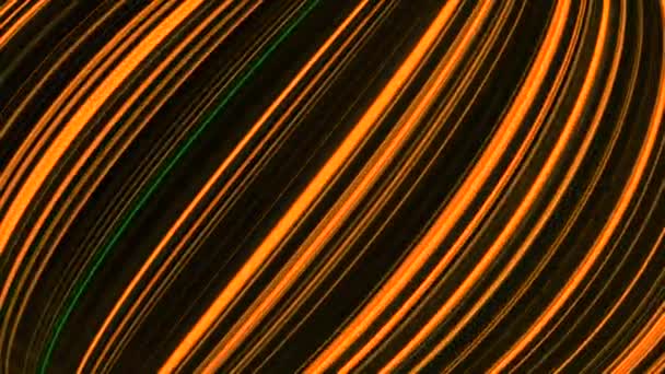 Piękne krzywe linie świecą na czarnym tle. Animacja. Kolorowe linie poruszają się z zakrętem tworząc głośność w przestrzeni. Neonowe linie poruszają się w przepływie tworząc gięcie objętościowe — Wideo stockowe