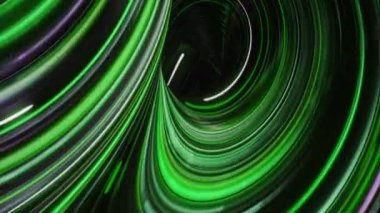 Çizgilerin bükülmüş tüneli. Animasyon. Virajlı ve hızlı dalış akışlı 3D tünel. Tünel kullanıcıyı teknoloji dünyasına sokuyor