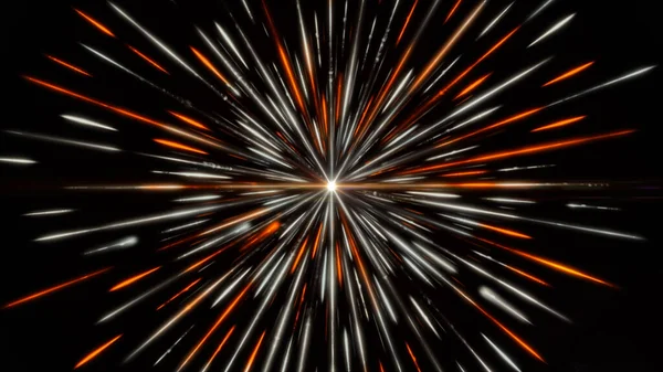 Beautiful abstract hyperspace jump on outer space black background, seamless loop. Animation. Glowing lines around white shining sphere. — Stock Photo, Image