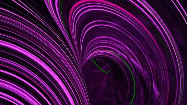 Snurrande neonlinjer i böjda bäckar. Animering. Hypnotiserande tunnel med rörliga böjda linjer. Neon bubbelpool med böjda svängar från strömmar av linjer — Stockfoto