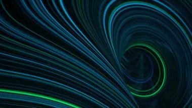 Uzayda bir solucan deliğinin içine bak, dinamik kozmik arkaplan. Animasyon. Uzay enerjisi eğri bir yörüngede hızlı hareket eder.