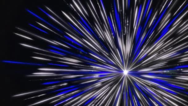 Magic abstract celestial body spreading space energy. Animation. White and blue rays flying into all the sides on black background, seamless loop. — Stock Video