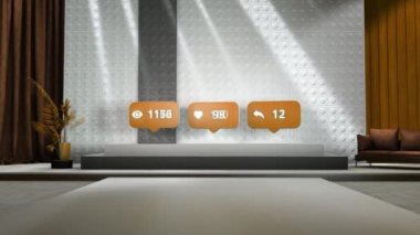 Beğenilerin ve repost 'un tezgahı. Animasyon. Sayıları hızla artan sayılar ve kaideyle ilgili yorumlar. Sosyal ağlardaki toplam etkinlik hesaplanıyor