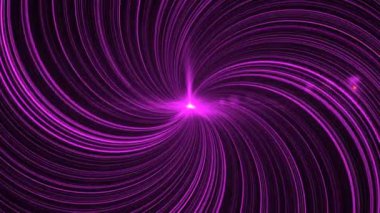 Renkli spiral döner ve nabzı atar. Animasyon. Siyah zemin üzerinde neon kıvrımlı güzel çizgiler. Birçok eğri çizgi merkezinde ışık olan spiral oluşturur.