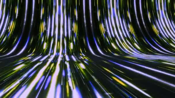 Jalan melengkung dengan garis neon di sungai. Animasi. Jejak neon berkecepatan tinggi di dunia maya. Slide neon terang dengan garis yang bergerak cepat pada latar belakang hitam — Stok Video