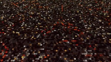 Birbirini dinamik bir şekilde değiştiren sayılarla küçük kare elementlerden oluşan bir şebekenin arkaplanı. Animasyon. Dalgalanan bilgi arkaplanı, kusursuz döngü.